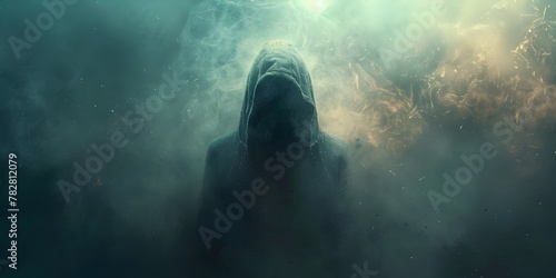Shrouded Character Unveiling the Hidden Truths in an Ethereal Mystical Atmosphere with Copy Space