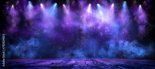 Dark purple podium stage with spotlight for abstract product display on wall floor background