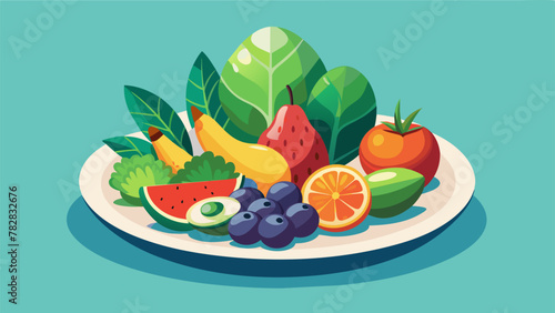 A feast for the eyes as an assortment of strikingly colorful fruits and vegetables mingle and entwine on a plate forming a visual feast that is