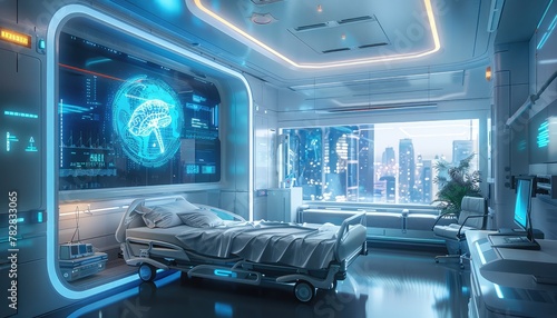 Smart Hospitals of the Future, Depict a concept of smart hospitals equipped with digital health technologies, IoT devices, and automation systems to enhance efficiency, safety, and patient experience