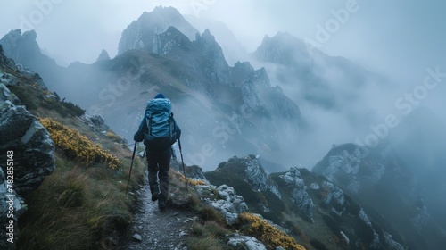  A determined hiker conquers a rugged mountain trail