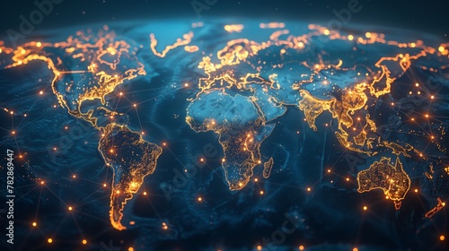World Map Illuminated With Lights