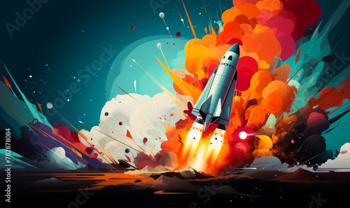 Vibrant Rocket Ignition - Aspiring to New Heights - Abstract Space Exploration