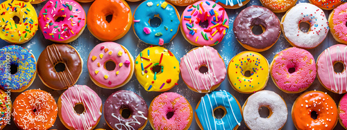Colorful sweet delicious glazed donuts. Sweet background