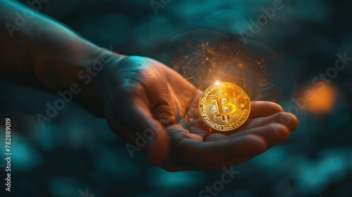 Hand clutching digital currency, Holographic, high contrast, wealth concept, dramatic lighting , clean sharp focus