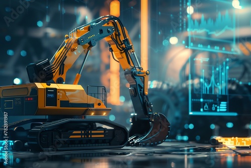 A futuristic background setting with a concept of construction equipment being designed and developed