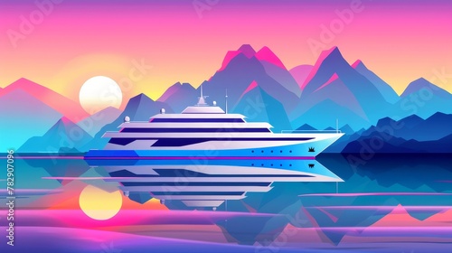Sunset on a cruise ship with mountains in the background