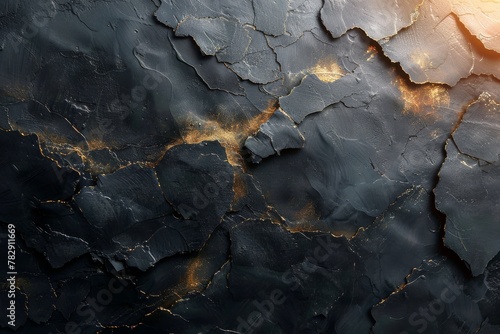 A detailed close-up of a rough texture with radiant golden lines reflecting a sense of luxury and decay
