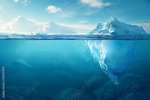 Realistic Antarctic sea iceberg floating for climate change and environmental conservation and ice melting and sea level due to ozone layer danger.