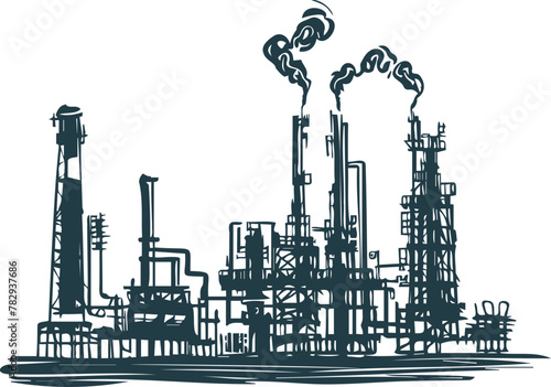 oil refining production in vector stencil engraving