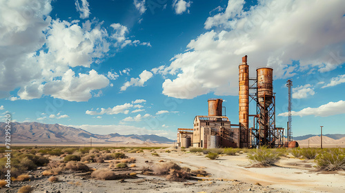 old abandoned steam electric power station in the middle of the desert