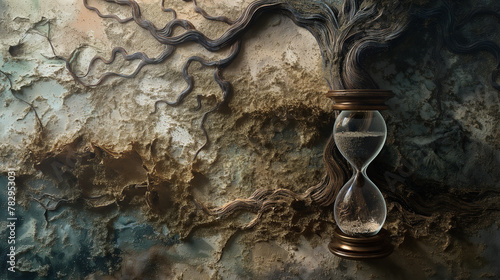 Time passing concept with an hourglass on textured background, suitable for philosophical blogs or educational materials on history and time