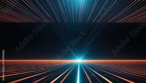 Converging neon lines stretching into the horizon convey the concept of high-speed travel, akin to a hyperspace journey in science fiction.. AI Generation