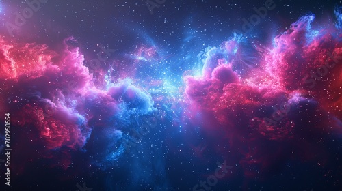 A background in blue and red neon glow colors. Speed of light in galaxy. Universe explosion. Space background for a party, carnival, celebration, anniversary or any other event.