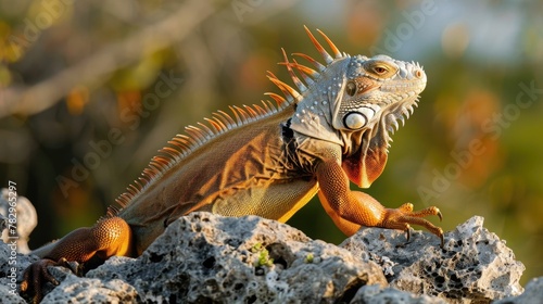 Iguana Basking on Sunlit Rocks Cold Blooded Ruler of its Domain