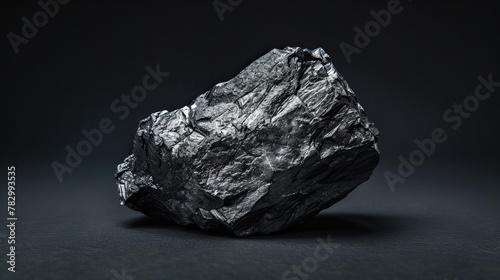 Macro photography, close-up shot, raw, uncut, unrefined silver ore rocks, isolated against modern black background. Bright, studio lighting, bokeh, mining, mined