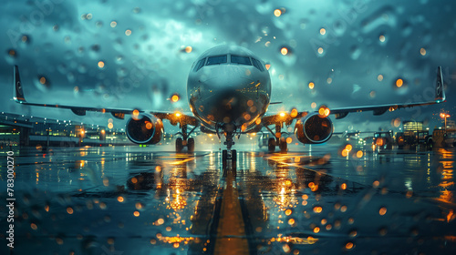 Airplane with rainy day