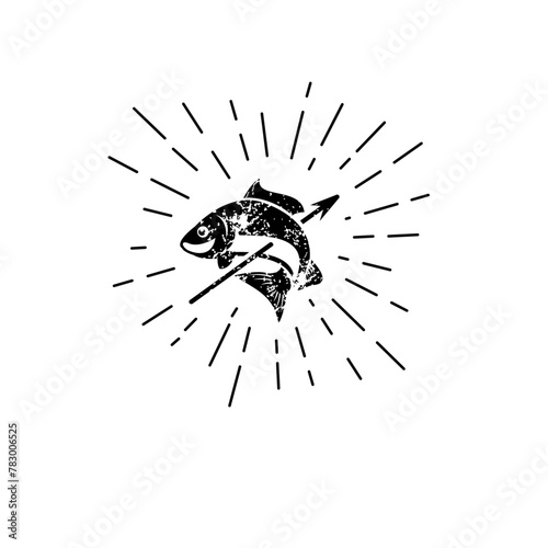 vintage fish on a spear with sunburst stock vector