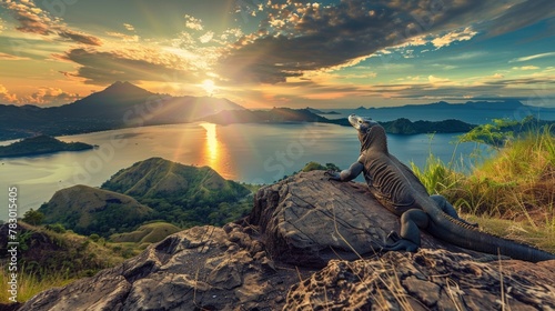 A Komodo dragon laying in the grass, looking up at the sky