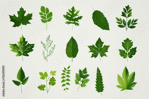 Leafs and plants set, Vector illustration of green leaves
