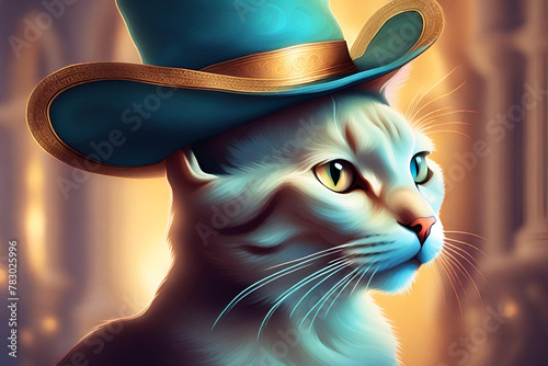 Baroque artistic image of a cat with a hat