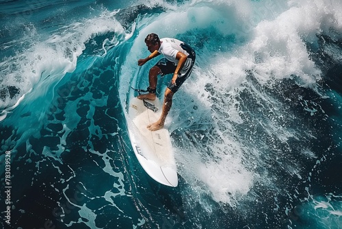 Man Riding Wave on Surfboard
