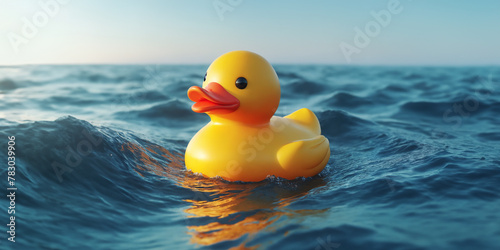 Rubber yellow duck toy on the ocean