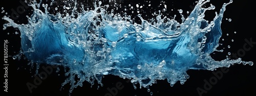 Blue water splash isolated on black background