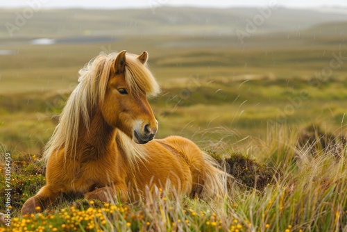 Shetland Pony on Scottish Moor: Captivating Beauty and Freedom amidst the Picturesque Landscape