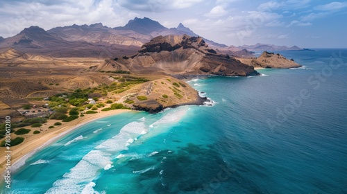 Tarrafal Beach - Cape Verde Aerial View. Santiago Island Landscape of Tarrafal - popular tourist destination.