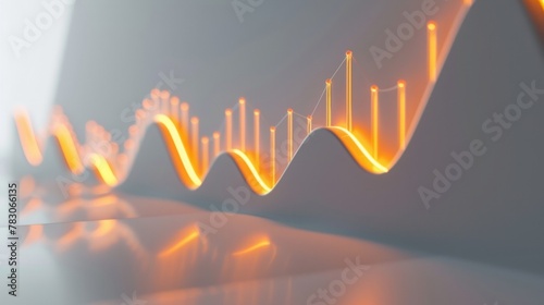 A 3D line graph illustrating a rising trend from a straight-on perspective, with each segment higher than the last, showcasing a consistent growth pattern