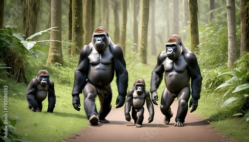 A-Family-Of-Gorillas-Enjoying-A-Leisurely-Stroll-T- 2