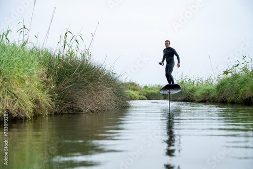 Hydrofoil rider gliding over the water