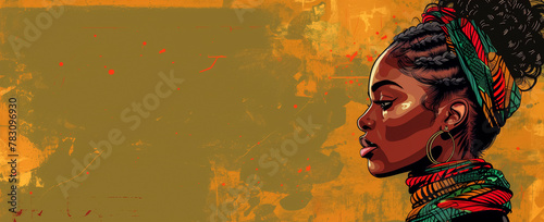 A vivid illustration. An image of an African-American woman, a place for text, a banner. The concept of the day of the abolition of slavery in America, June 19, freedom, heritage and culture