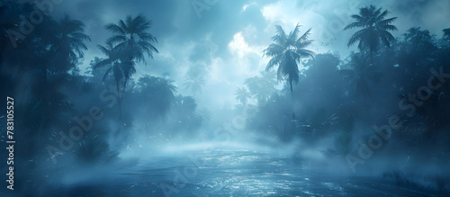 Blurry Tropical Landscape in a Virtual Reality Safari Expedition into Exotic Digital Wilderness