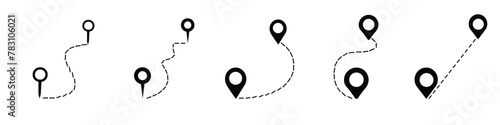 Set map distance measuring icon, pin map marker pointer sign, GPS location flat symbol