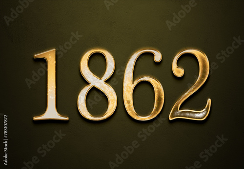 Old gold effect of 1862 number with 3D glossy style Mockup. 