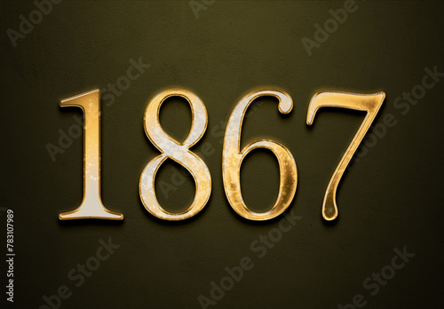 Old gold effect of 1867 number with 3D glossy style Mockup. 