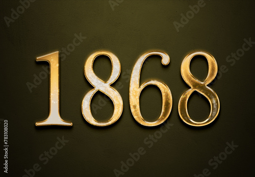 Old gold effect of 1868 number with 3D glossy style Mockup. 