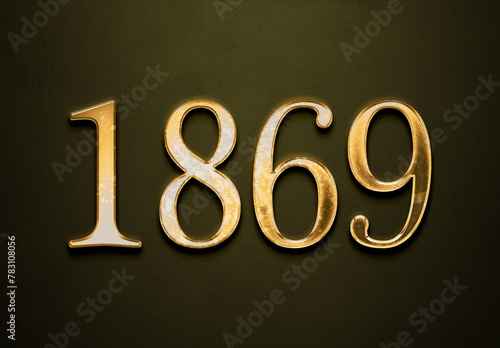 Old gold effect of 1869 number with 3D glossy style Mockup. 