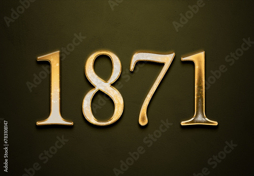 Old gold effect of 1871 number with 3D glossy style Mockup. 