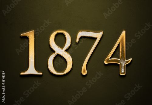 Old gold effect of 1874 number with 3D glossy style Mockup. 