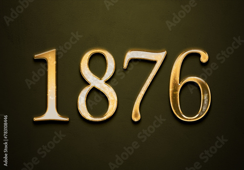 Old gold effect of 1876 number with 3D glossy style Mockup. 