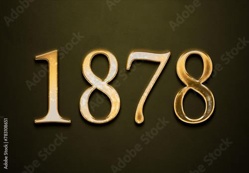 Old gold effect of 1878 number with 3D glossy style Mockup. 