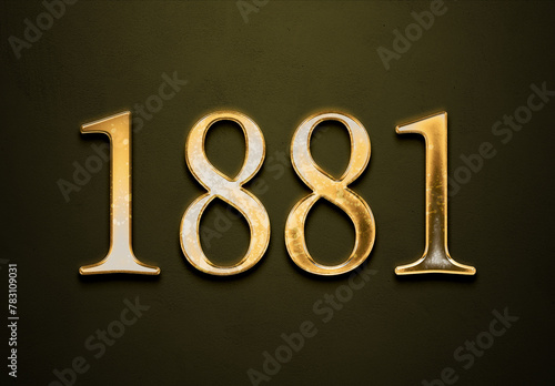 Old gold effect of 1881 number with 3D glossy style Mockup. 