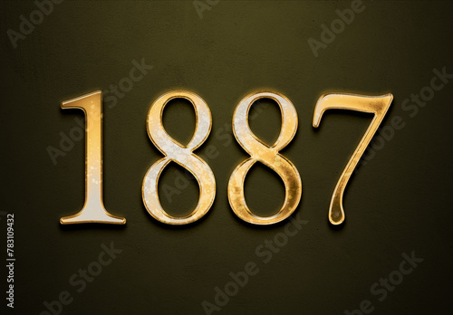 Old gold effect of 1887 number with 3D glossy style Mockup. 