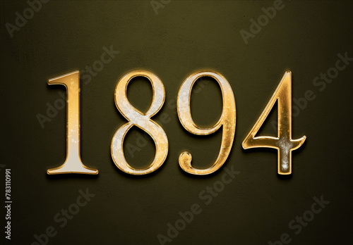 Old gold effect of 1894 number with 3D glossy style Mockup. 