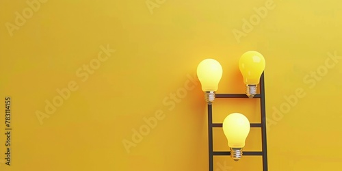 Light bulbs with ladder, concept of idea, creativity and success, yellow background.