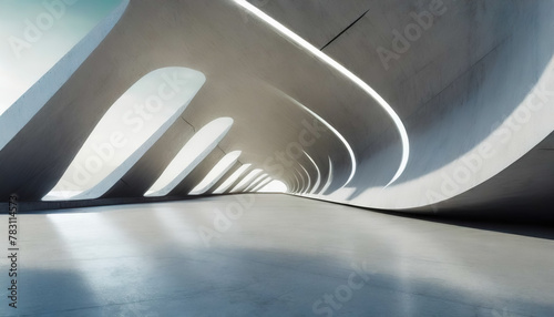 3d render of abstract futuristic architecture with empty concrete floor. Scene for car presentation. 