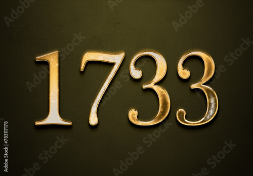 Old gold effect of 1733 number with 3D glossy style Mockup. 